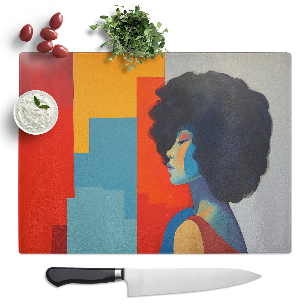 Woman with Afro Minimalism  Glass Chopping Board