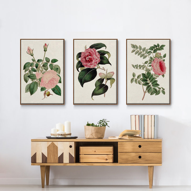 Mélange floral rose I, Cadre noyer, H 48 po x l 96 po x P 2 po