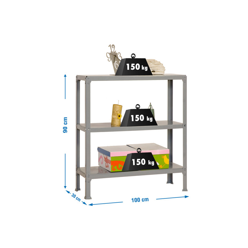 Urbanski 100cm W Steel Height -Adjustable Shelving Unit, Grey
