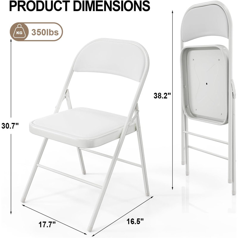 Chaise de bureau pliante 15,7 "Pu, Noir / blanc, Noir / blanc
