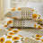 Yellow/Green 100% Cotton Reversible Floral Plaid Patchwork Quilt Set-1314396455