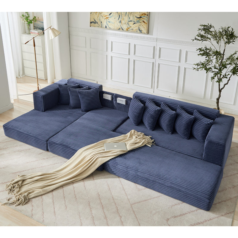 Canapé modulaire moderne en velours côtelé Veyra, Polyester bleu