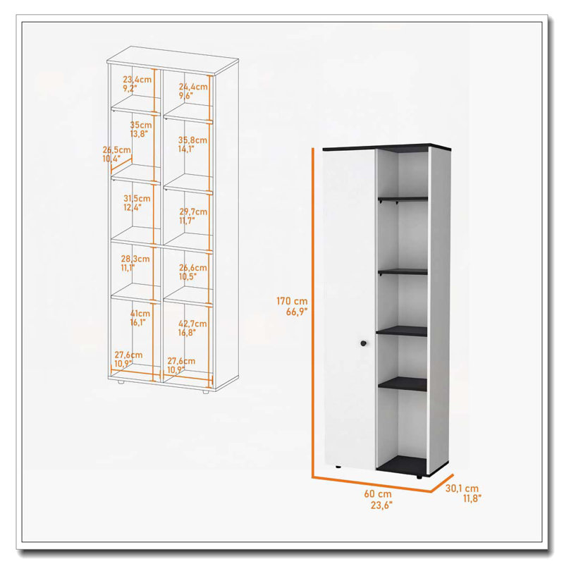 White and Black 1-Door Multistorage Kitchen Pantry, White/Black