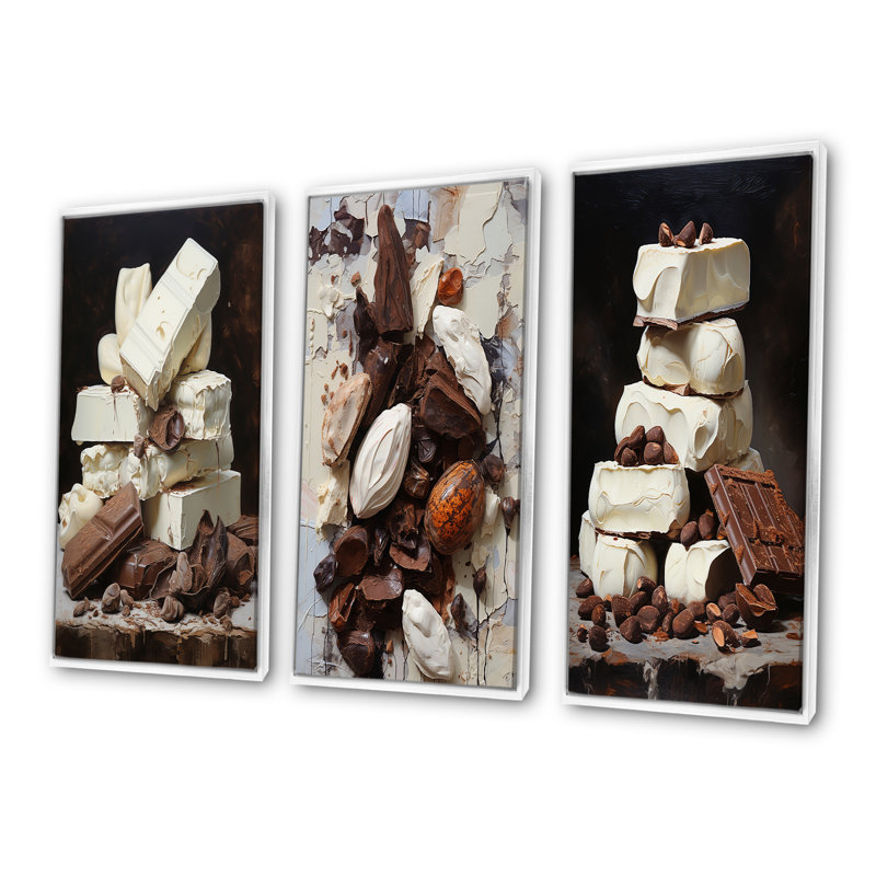 Chocolate Charm Milky White, 32" H x 48" W, White Floater Framed