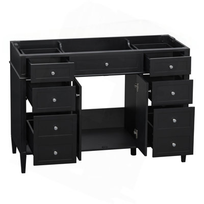 Armoire de meuble-lavabo 48 po seulement, base de meuble-lavabo autoportant en MDF avec 6 tiroirs et 2 portes, armoire de rangement avec charnières à fermeture douce et poignées en métal