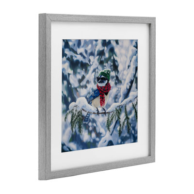 Christmas Blue Jay Perched Framed Print Under Glass, design by Jim Baldwin