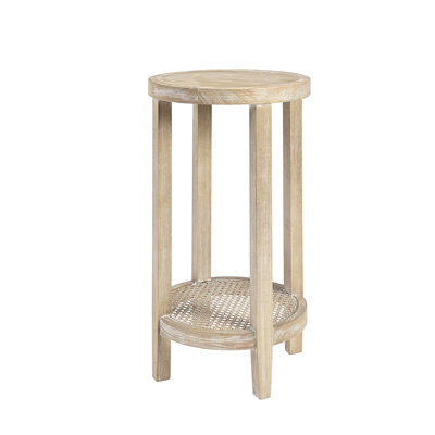 15 - Inch Wide And 28 Tall Round Accent Table, Ash Veneer Tabletop, Solid Wood Legs In Reclaimed Wheat Tone, Cane Lower Shelf For Dining Area Decor, Assembly Needed Table Modern Room Diameter,