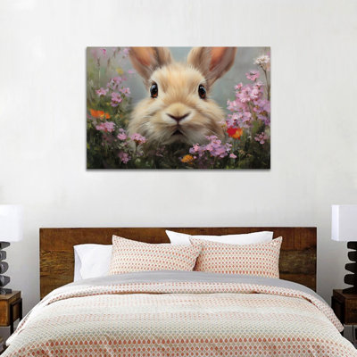  Adorable lapin, art mural sur toile - Charmant lapin au printemps, décoration murale pour Pâques et décoration de la maison, œuvre d'art encadrée, 24 po x 32 po
