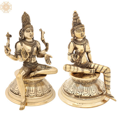 9" Seated Shiva Parvati Handmade Brass Statue | Made In India 
