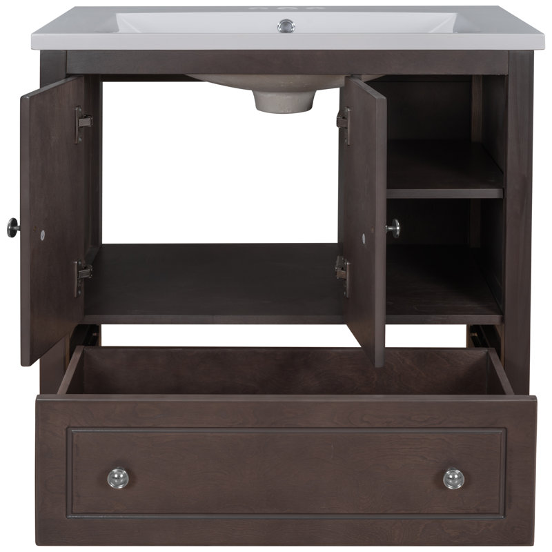 Meuble-lavabo 30 po avec lavabo en céramique, Brun