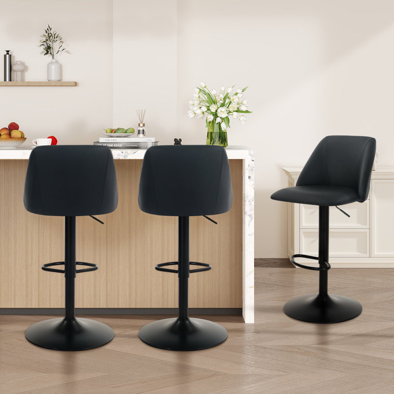 Swivel Upholstered Adjustable Height Counter & Bar Stool With Footrest, Black, 3
