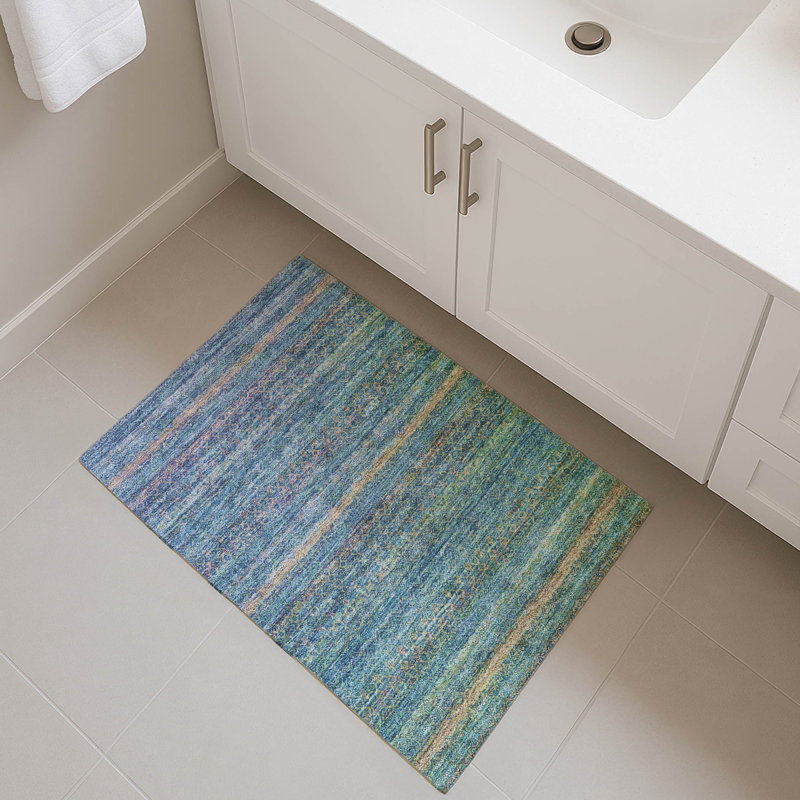 Premium Machine Washable Mayfield Striped Rug, 1'8" x 2'6", Teal