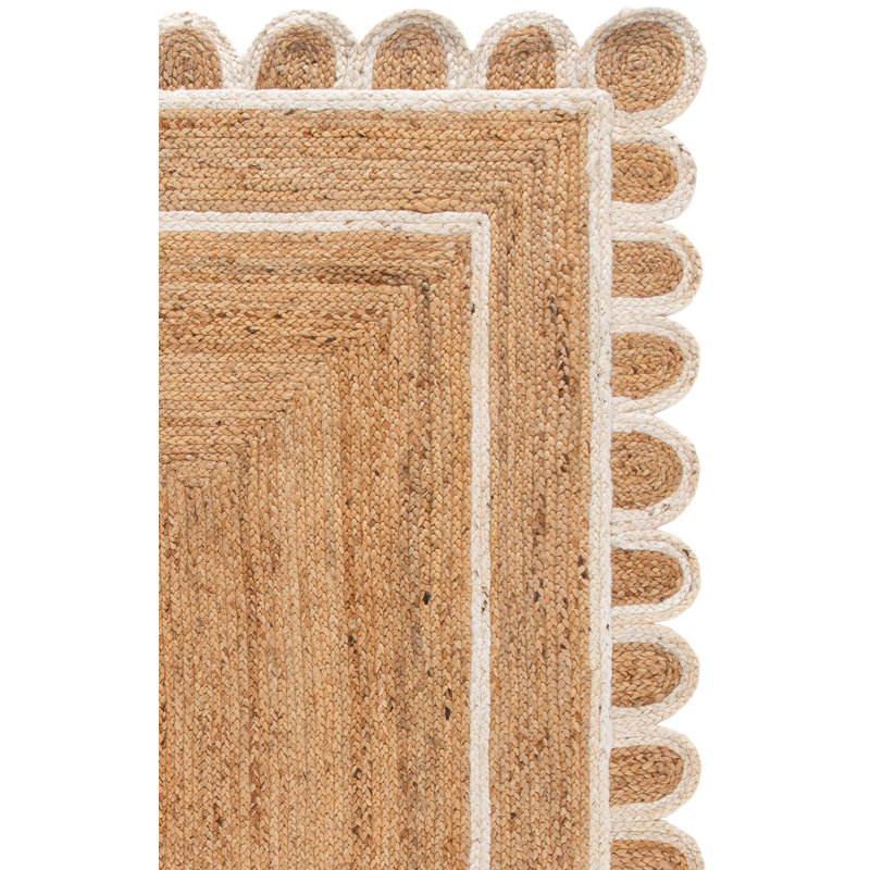 Natural Fiber Handwoven Jute Geometric Indoor Use Only Rug, Square 6', Beige/White