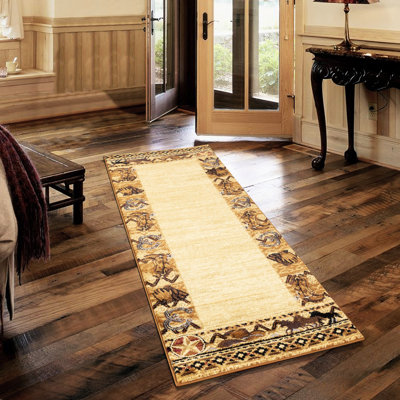 Tapis beige assorti - 162 x 223 cm (5,3 pi x 7,3 pi) - Polypropylène, antitache, durable - Idéal pour les familles actives avec des espaces de vie design