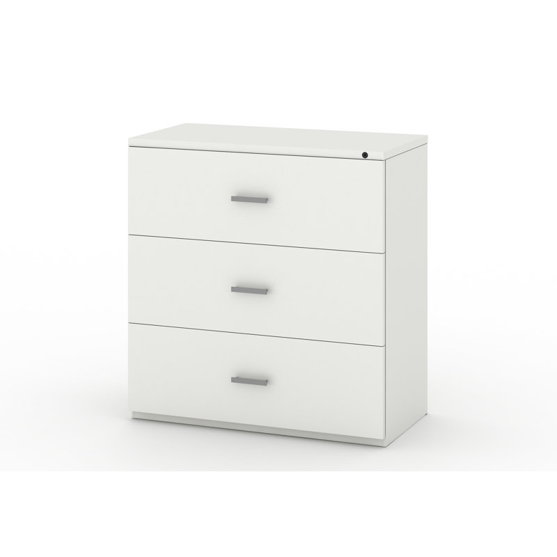 My-Hite Metal with Lateral Filing Cabinet 3 Drawers, Interlock System, Tipover Restraint Device, White