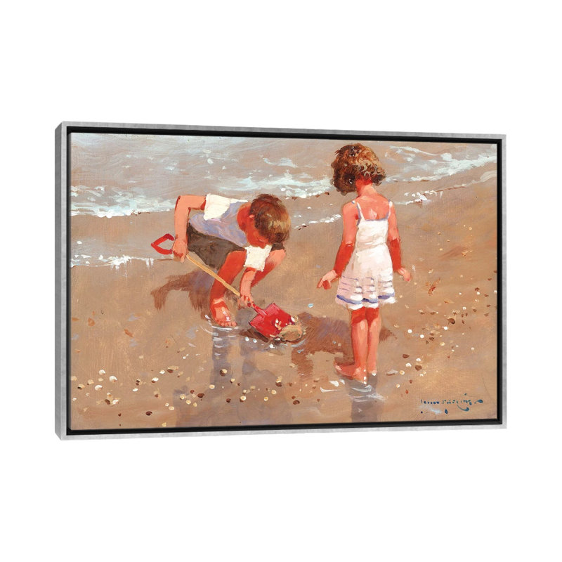 «Shellseekers» par John Haskins - reproduction d'art, H 26 po x l 40 po x 1,5 po, Toile avec cadre argenté