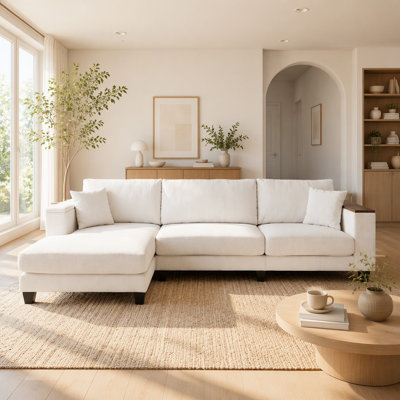 114.5-Inch Chenille L-Shaped Sectional Sofa, Oversized Couch with Reversible Chaise, 2 Pillows, Double Armrests and Hidden Storage