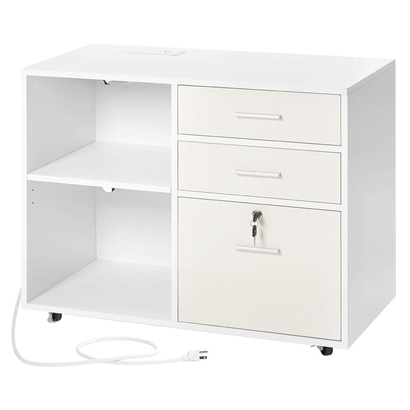 3 Drawer Wooden File Cabinet Mobile Filing Cabinet With Light Strip White
