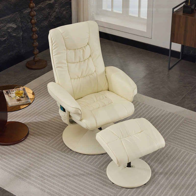 Fauteuil inclinable de massage en cuir PU avec repose-pieds, Beige