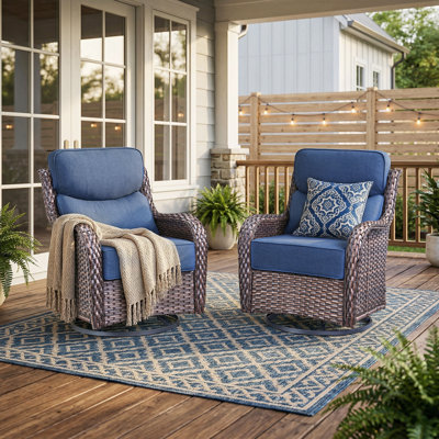 Heritage Outdoor Patio Wicker Swivel Glide Rocker Chair With 6" Thick Cushions (2-Pack)