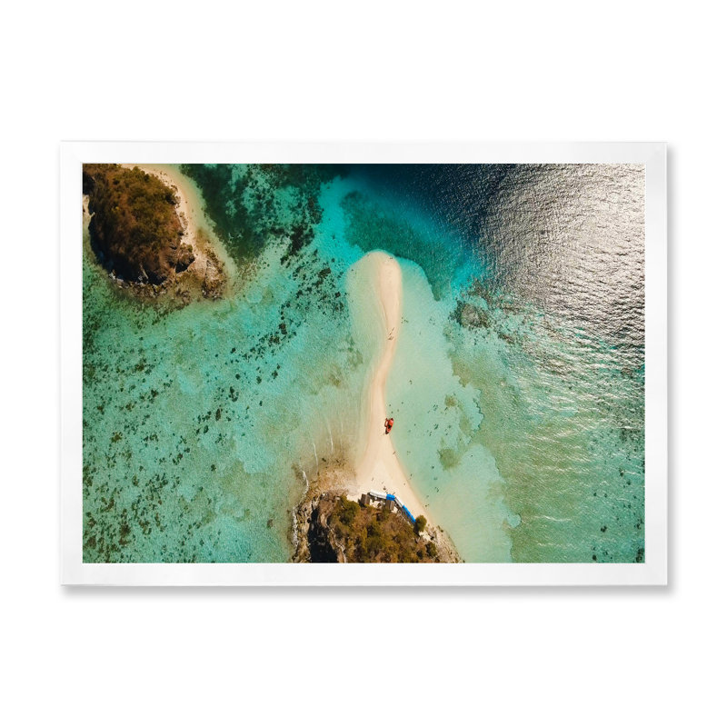 Vue aérienne de l'eau turquoise sur Beahc - impression sur toile nautique et côtière, H 24 po x l 32 po