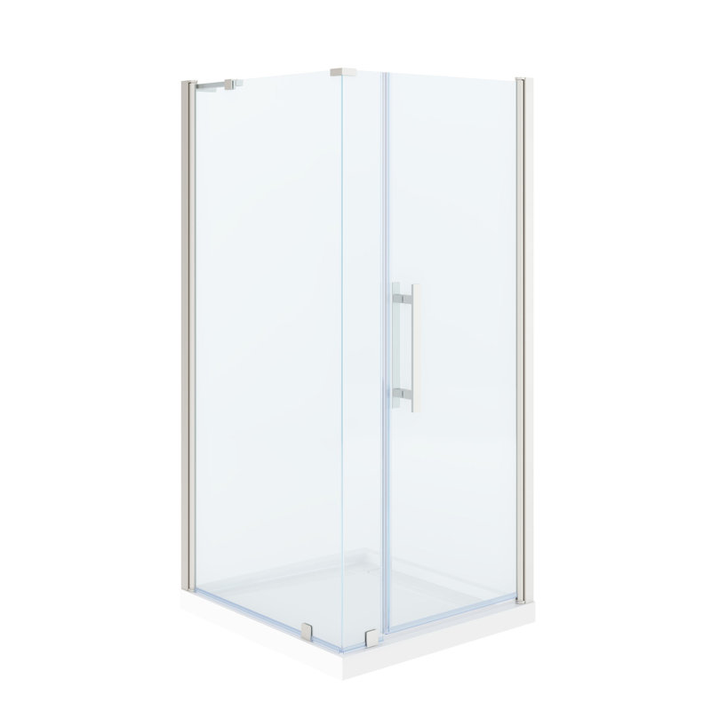 OVE Breeze Pivot 36 in. W x 36 in. D x 74 3/4 in. H Corner Frameless Pivot Shower Door Kit in Satin Nickel with Base Pan