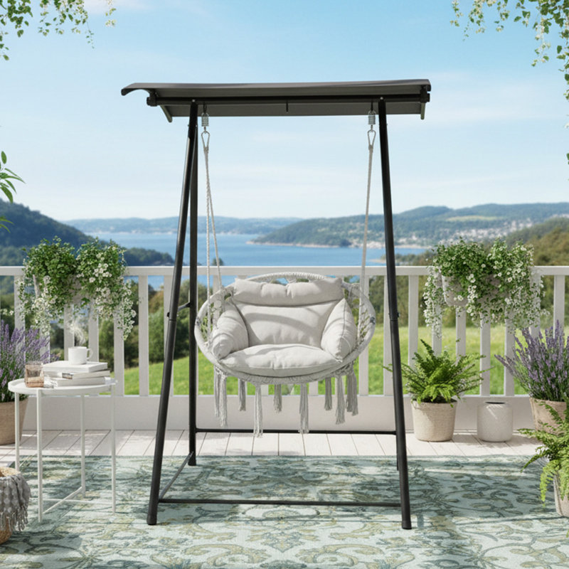  Ensemble de chaises hamac d'extérieur avec auvent réglable et coussin gris
