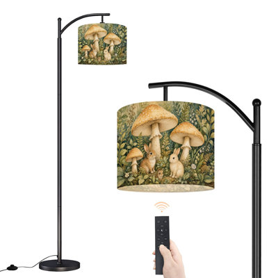 Lampe sur pied à DEL à arc à intensité variable, fantaisiste, scène boisée, lapins, champignons, éléments botaniques, abat-jour réglable en hauteur avec télécommande, pour le salon, la chambre et le bureau