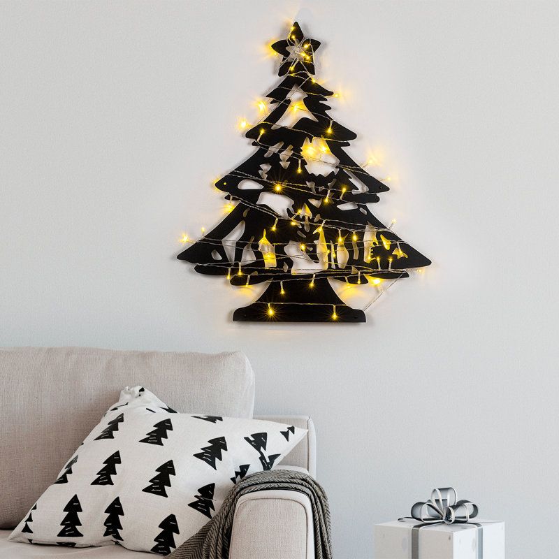 Stylish Decorative Metal Wall Accessory, Black, 23.2 x 27.6 Inches | 100% Metal, Thickness: 0.05 Inches | Includes 500 cm Cable, Works with 3 AA Batteries, Perfect for Home Décor | Easy Wall Hanging Design