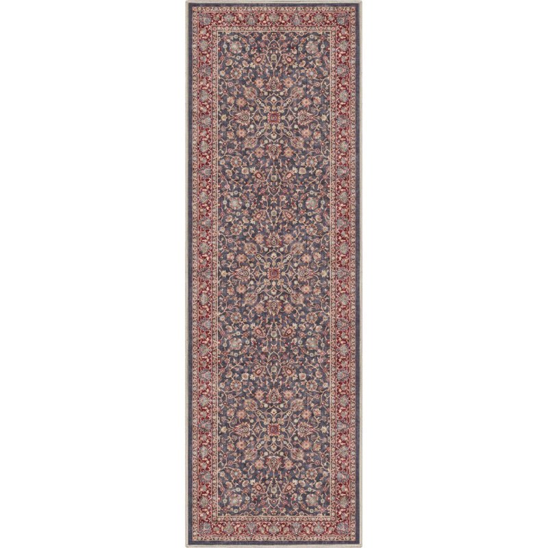 Dyrk Rome Vintage Oriental Persian Navy Blue Red Rug, Runner 2'3" x 7'3"