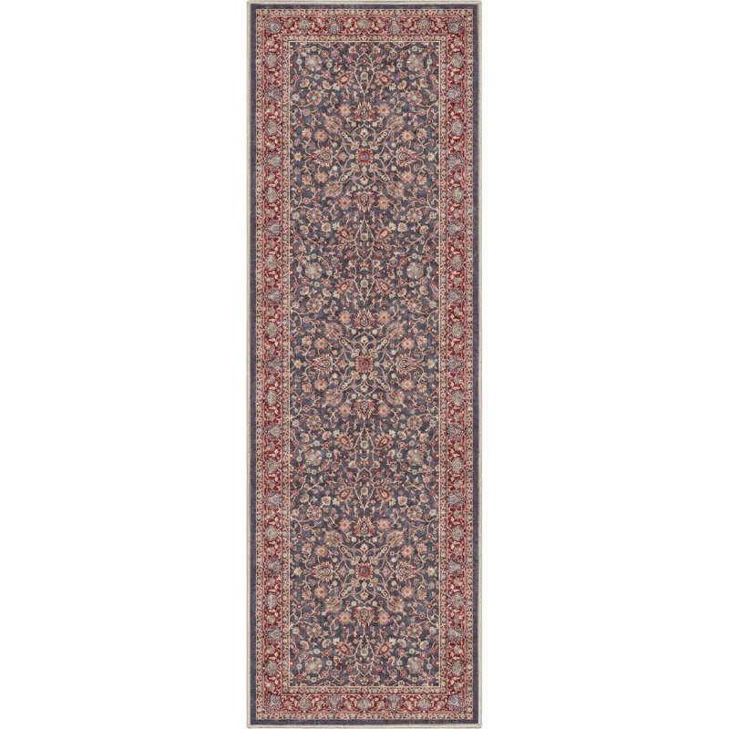 Tapis bleu marine et rouge Dyrk Rome, Tapis de couloir 2 pi 3 po x 7 pi 3 po