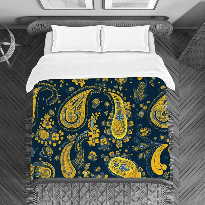 Machine Printed Duvet Cover, Twin Duvet Cover, Blue/Yellow Paisley