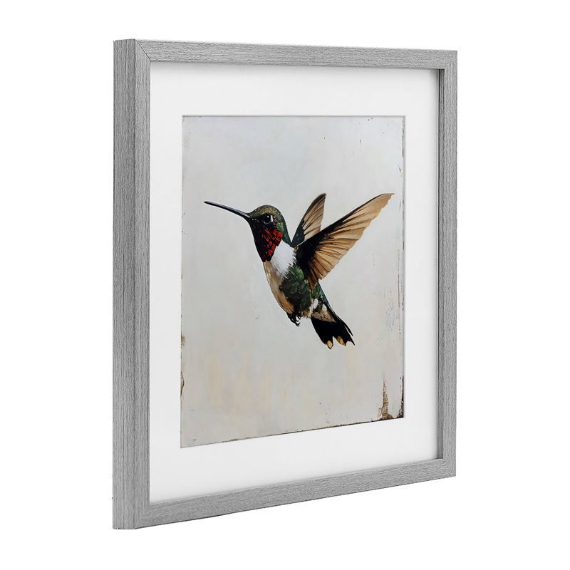 Impression de colibri sur fond rustique vieilli sous verre, design by Creative Studio, Cadre de ferme gris, H 16 po x l 16 po
