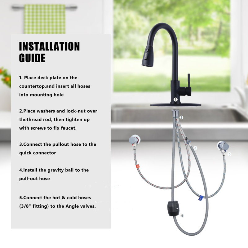 Kitchen Faucet With Soap Dispenser, Stainless Steel Pull-Down Faucet, Single Handle High Arc Kitchen Faucet., Black