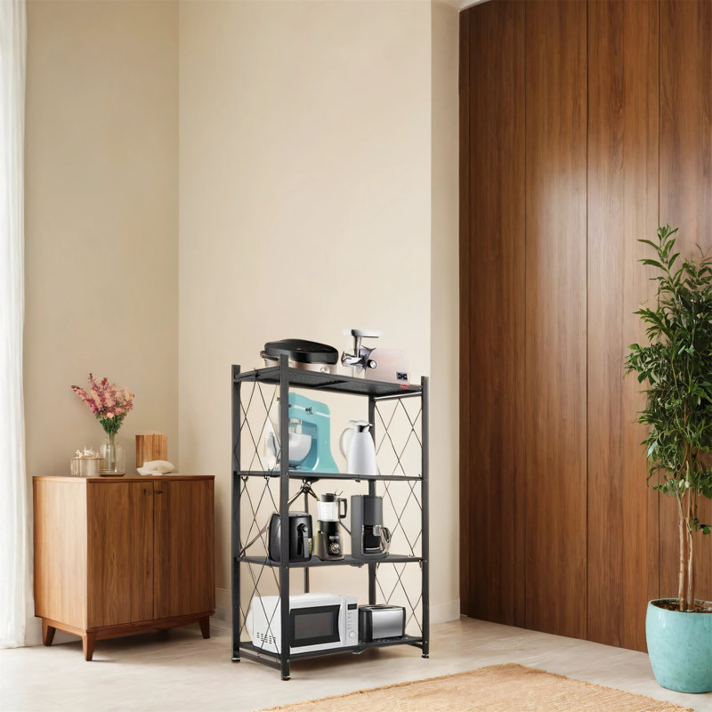 Support de rangement pliable à quatre niveaux avec roulettes, support de rangement en métal, 47.73" H x 28.15" W x 14.4" D