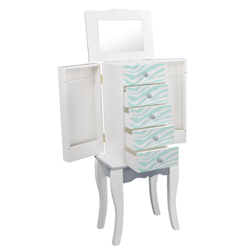 Fashion Prints Freestanding Jewelry Armoire, White/Blue