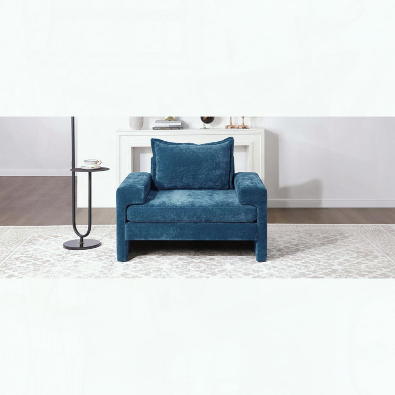 Fauteuil surdimensionné en chenille - Accoudoirs larges et support ergonomique - Bleu