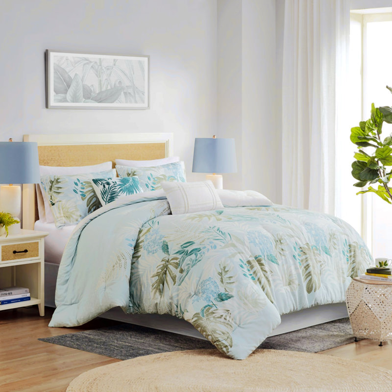 Ensemble d'édredon Mitch, Édredon grand et 2 taies d'oreiller, Floral, Bleu