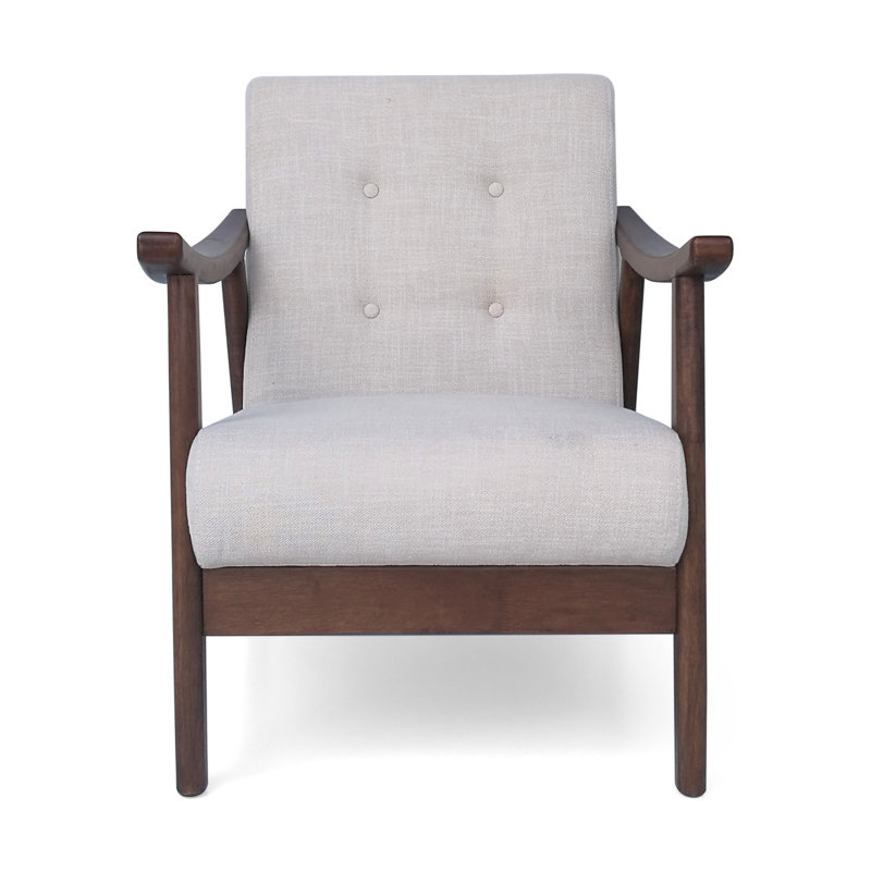 Chaise de style Mid-Century moderne avec revêtement beige et structure d'appoint brun
