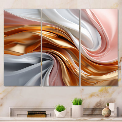 Art liquide en mouvement en rose doré et bleu I - ensemble de reproductions d'art sur toile abstraites