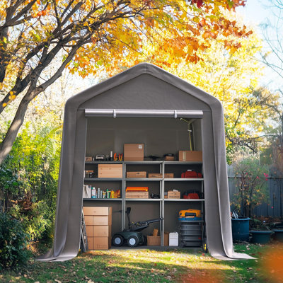 Quictent 6x8FT Carport Shelter with Roll-Up Mesh Windows & Reinforced Frame, Portable Garage Canopy for Motorcycle Storage, Silver Grey