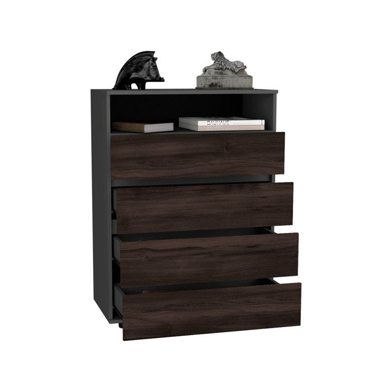 Commode 4 tiroirs Alpine avec rangement spacieux et poignées modernes, gris mat