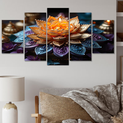 Hindoui vibrant mandala sur métal 5 pièces