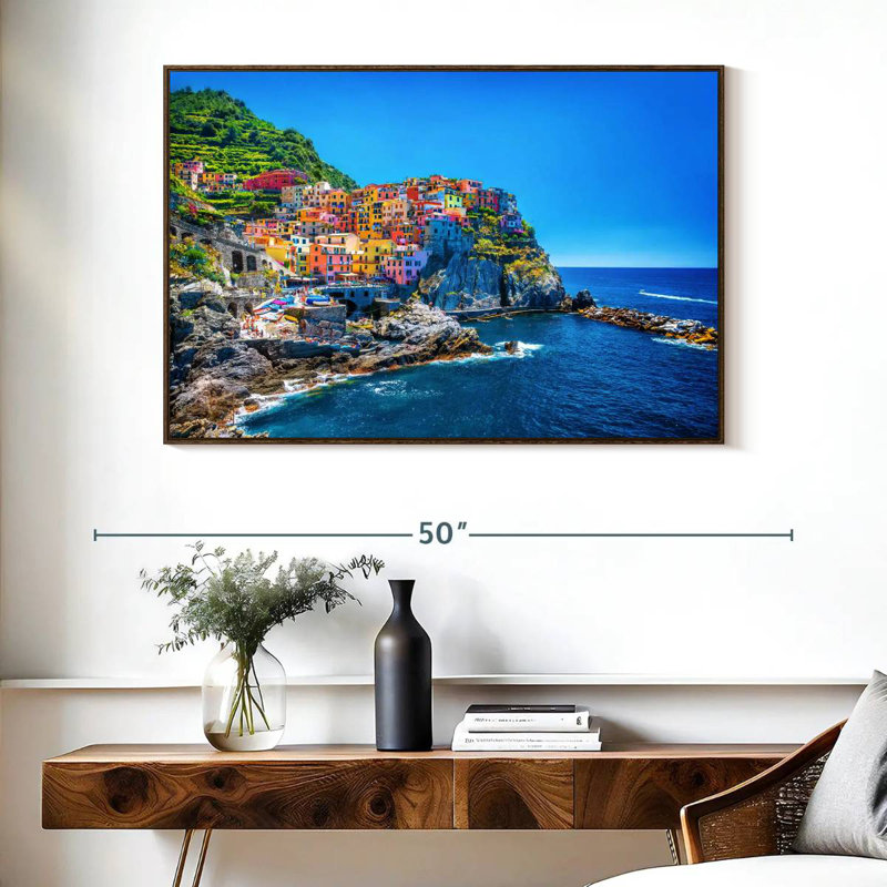 Cinque Terre, bord de mer, Cadre flottant noyer, 40 po x 27 po