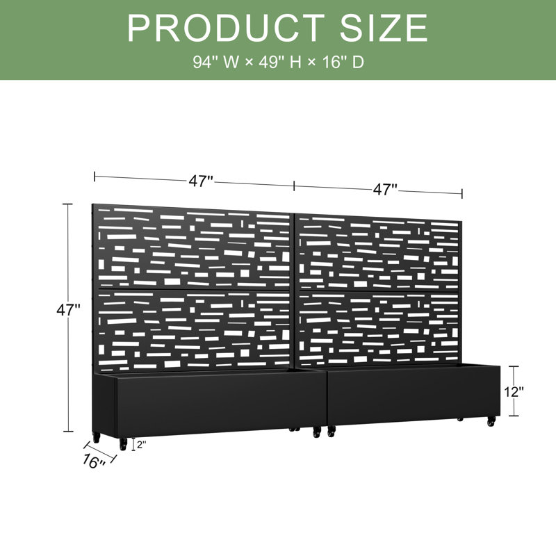 Outdoor Metal Planter Box Raised Garden Beds with Trellis, 47" H x 47" W x 16" D