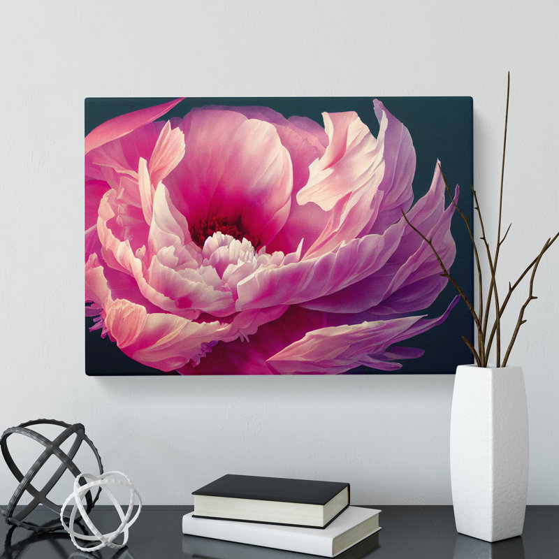 Bedazzled Peony Flower - Wrapped Canvas, 35cm H x 50cm W x 3cm D