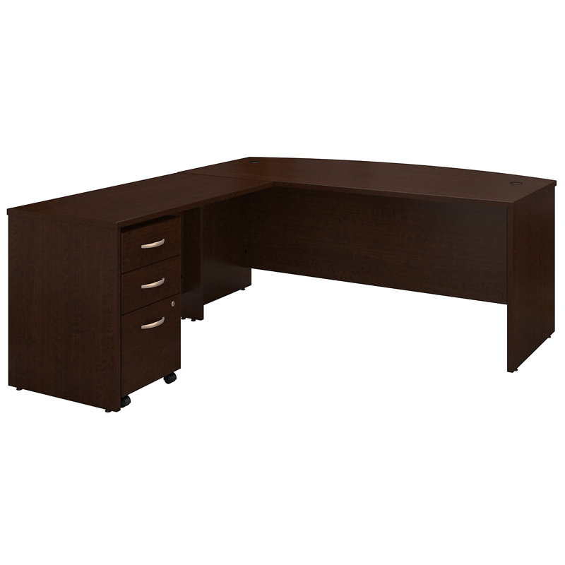 Series C 72W Bow Front L Shaped Desk with 48W Return and Mobile File Cabinet, Mocha Cherry