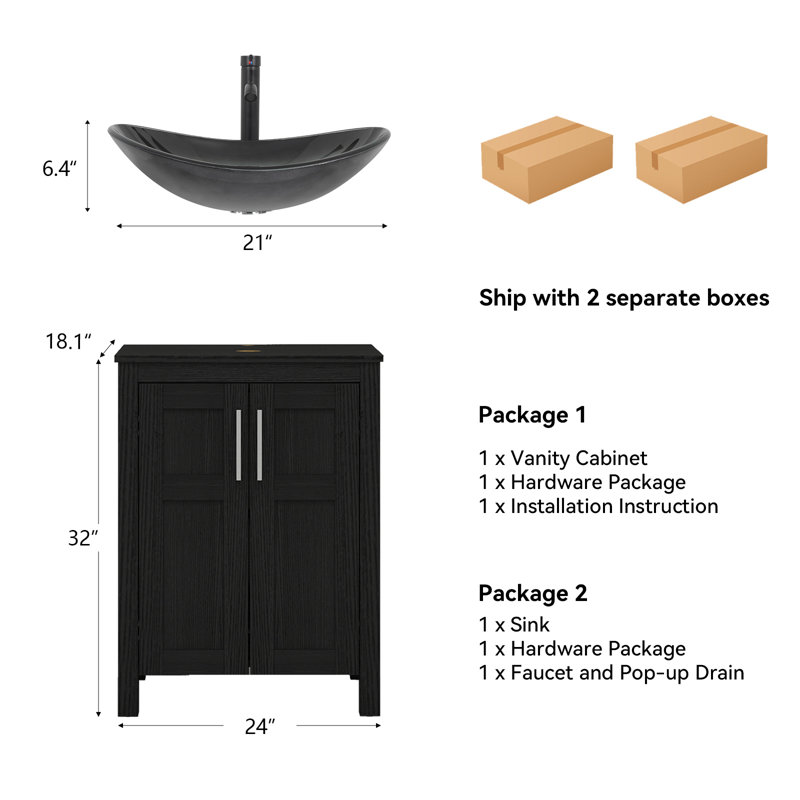 Meuble-lavabo autoportant avec lavabo, Noir, noir, noir, noir