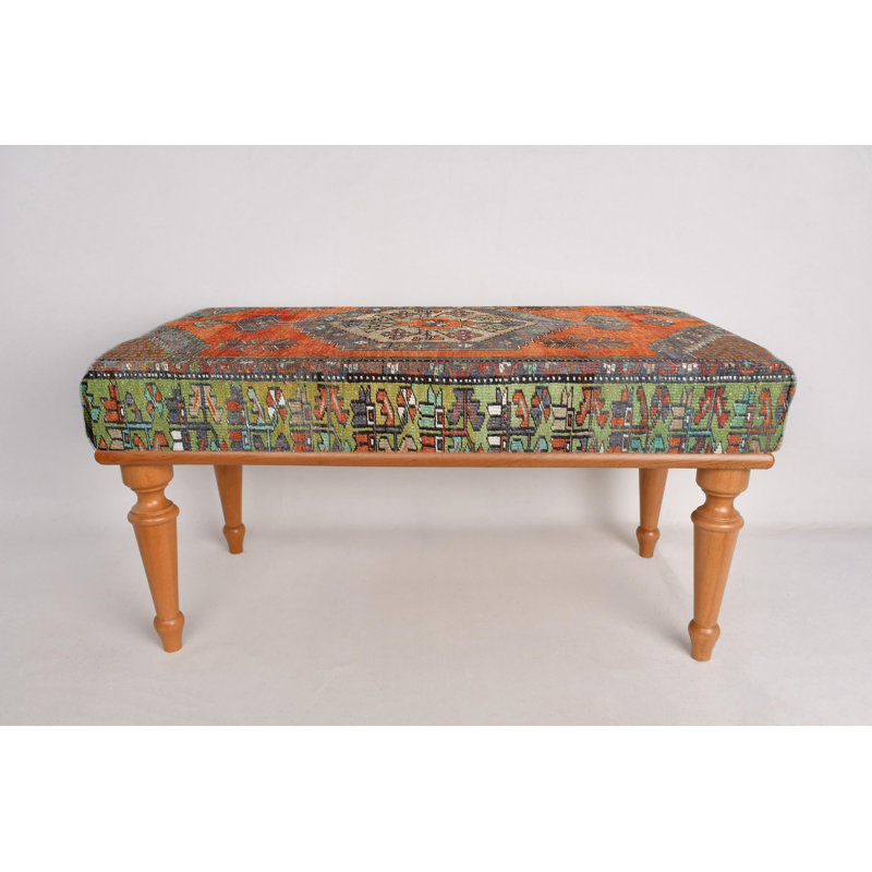 Cotton Upholstered Bench, Natural, 45cm H x 90cm W x 45cm D