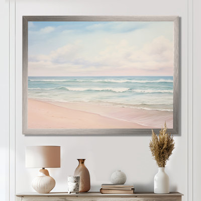«Ocean Tranquility Tender Pink Pastel Sunrise - Coastal Beach», reproduction d'art sur toile